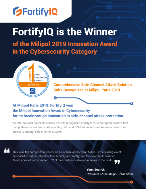 Fortify wins the Milipol 2019 Innovation in Cybersecurity Award press release cover
